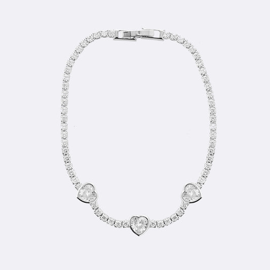 Heart Zircon Tennis Silver plated Bracelet