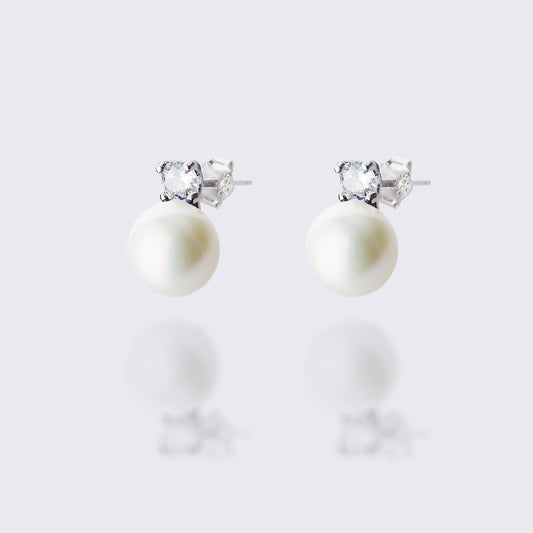 Freshwater Button White Pearl Stud Earrings