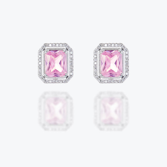 Luxury Pink Square Silver plated Stud Earrings