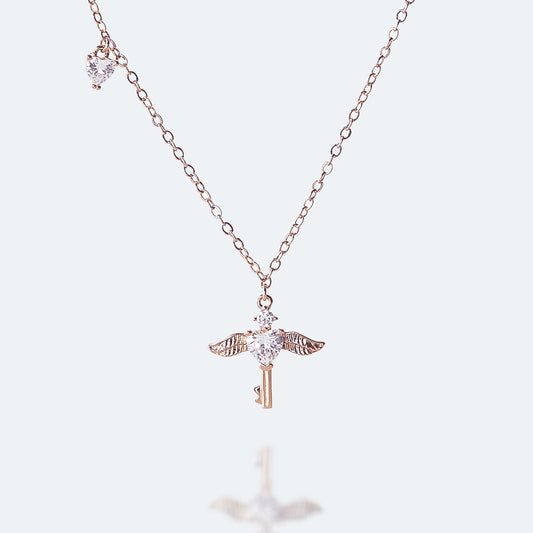 Heart Wing Key Rose Gold Necklace