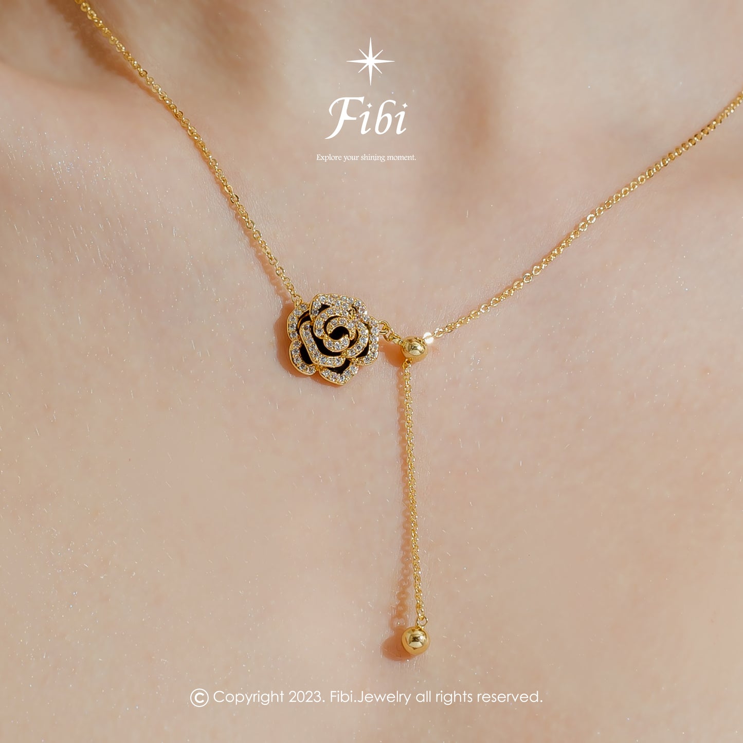 Rose Flower Shape Pendant 18K Gold plated Necklace