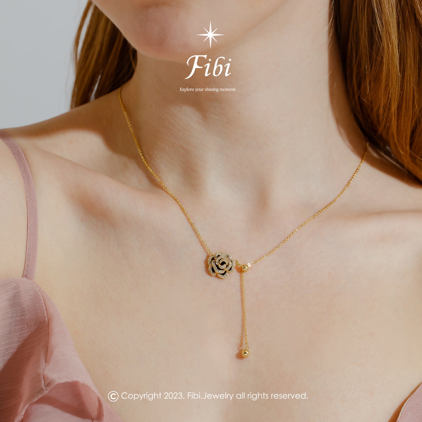 Rose Flower Necklace & Flower Shape Pearl Bracelet Set | Fibi.Jewelry