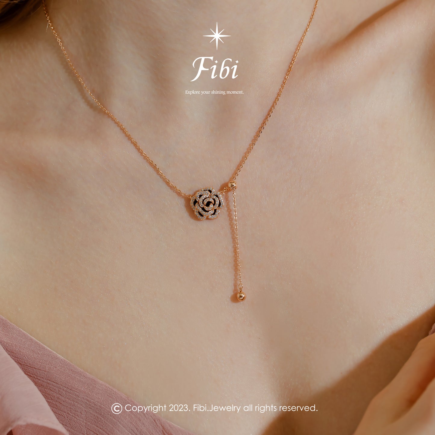 Rose Flower Shape Pendant Rose Gold plated Necklace