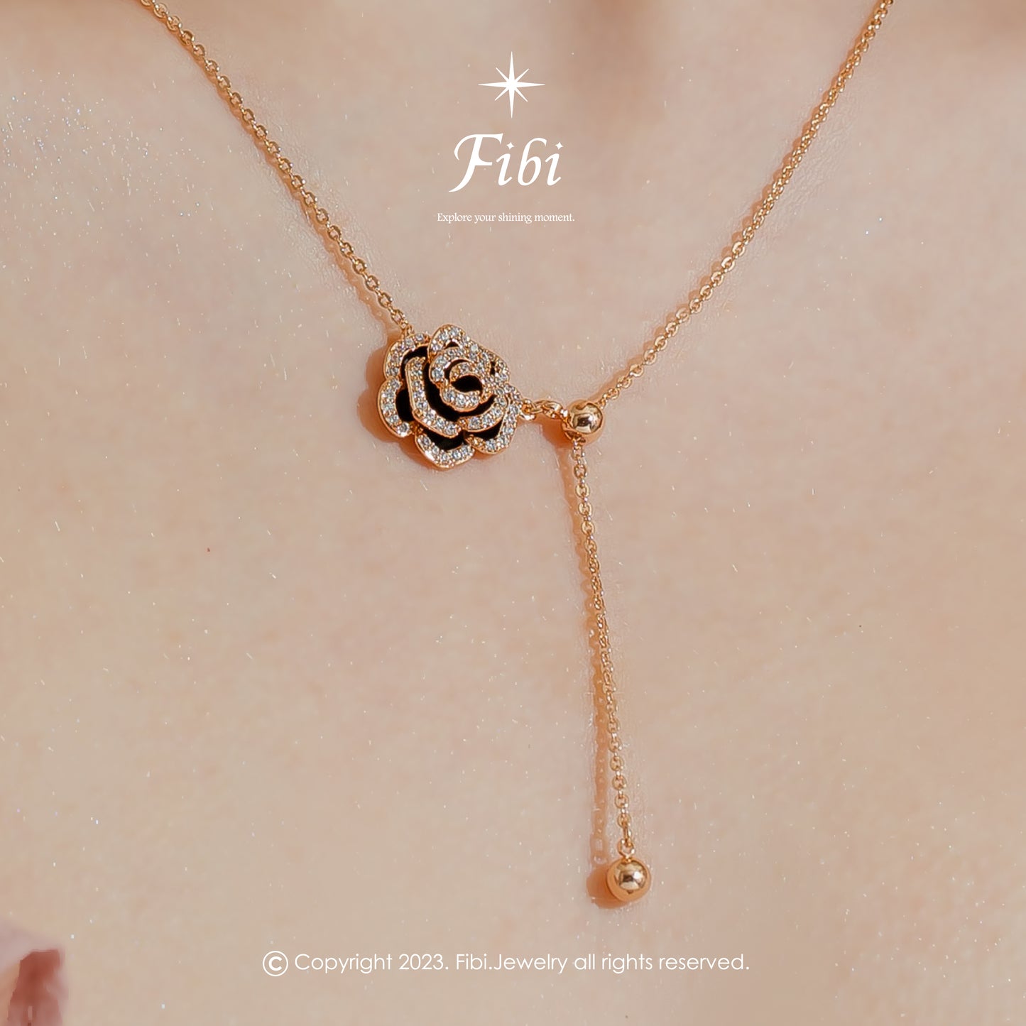 Rose Flower Shape Pendant Rose Gold plated Necklace