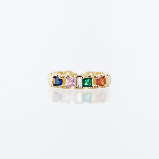 彩虹方形鋯石可調式戒指