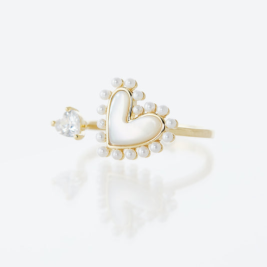 心形珍珠可調式開口戒指