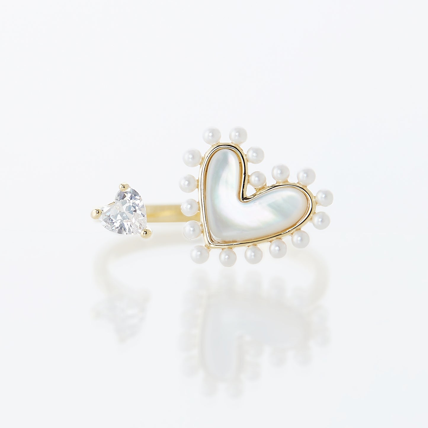 Heart Shape Pearl Adjustable Open Ring