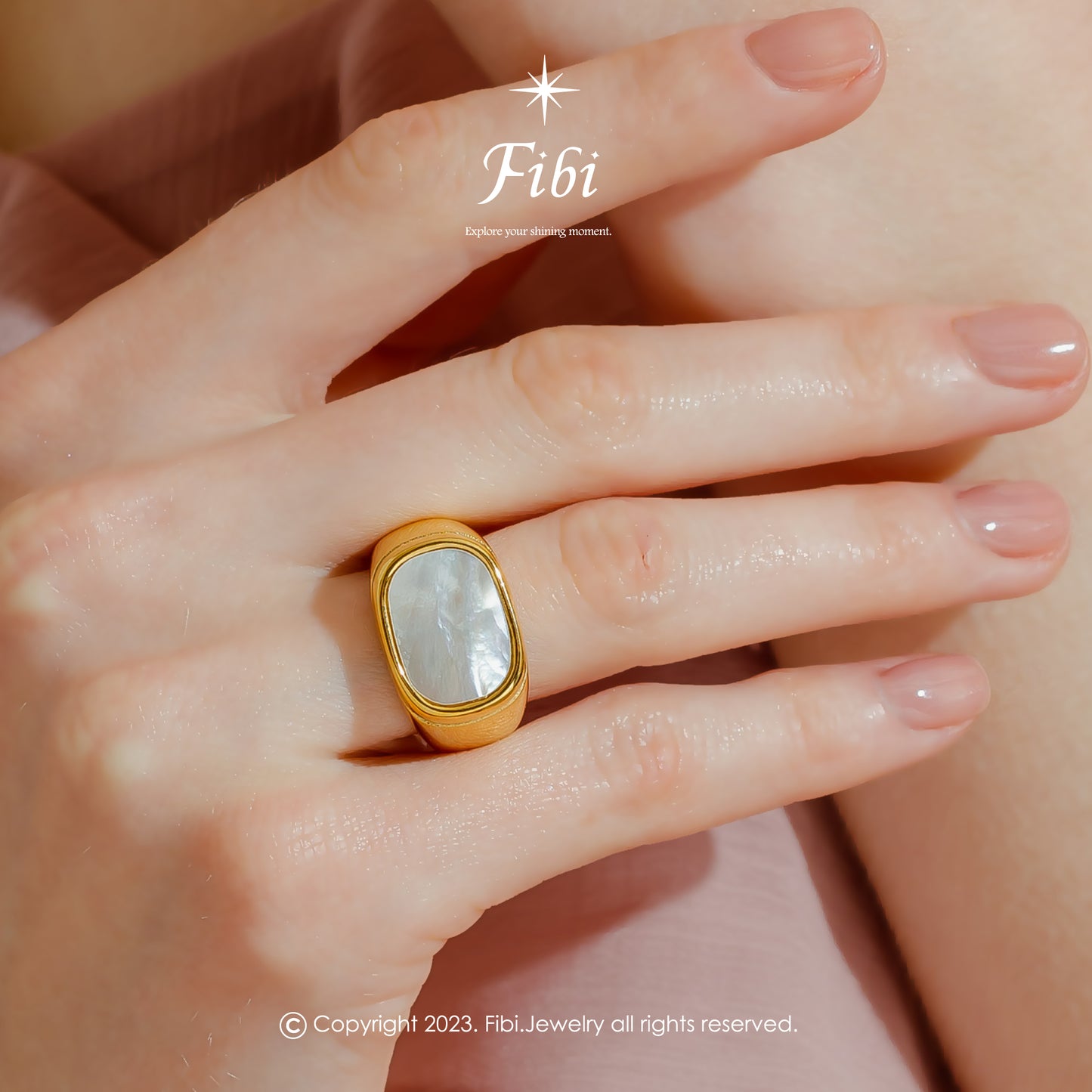 White Shell Gold Ring